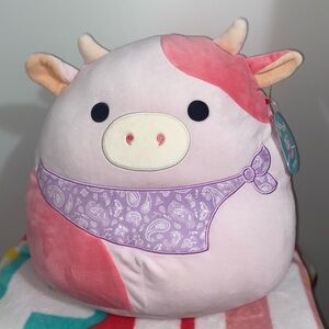 Squishmallows 12” Reshma pink cow with scarf squishmallow